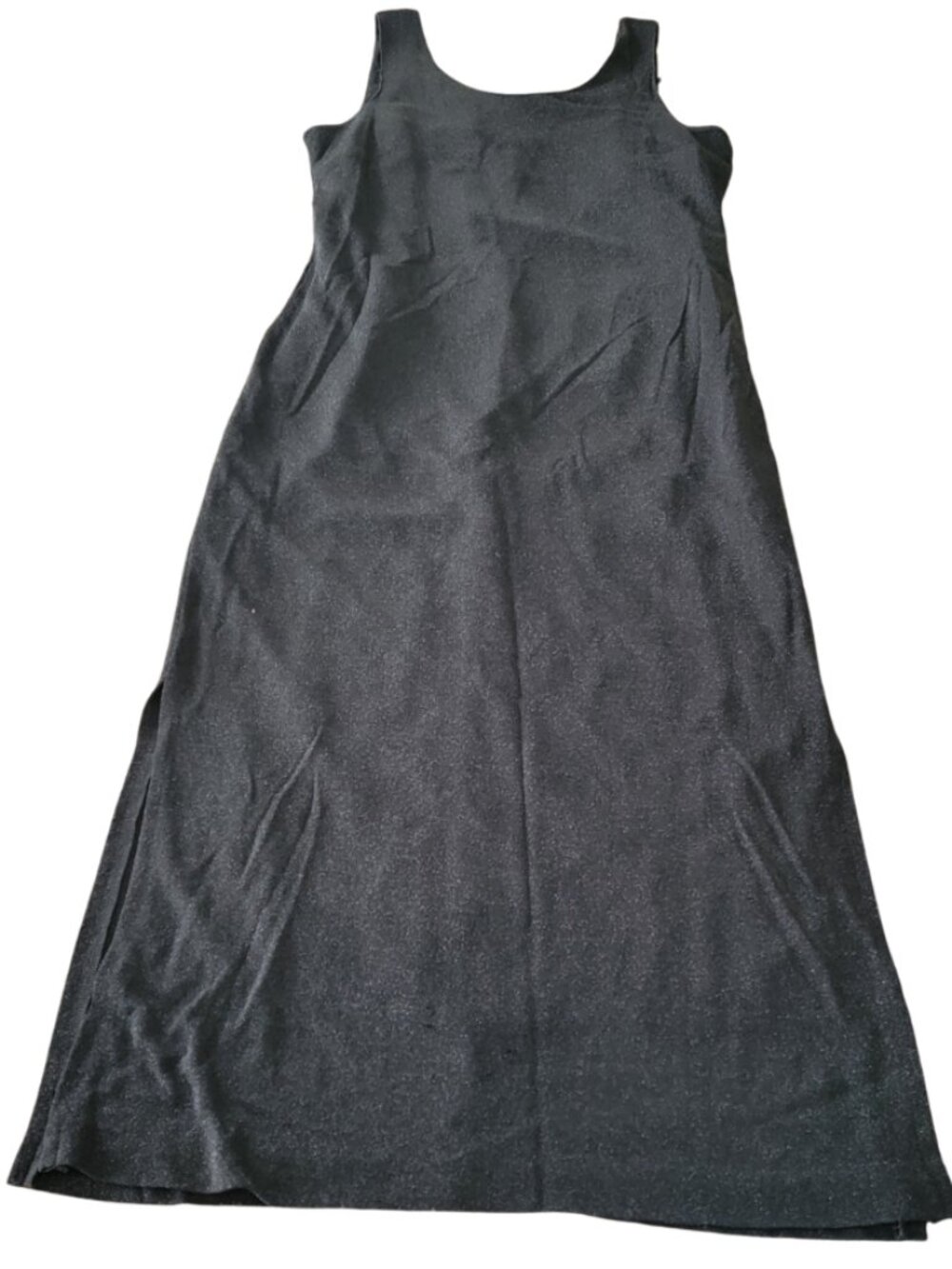Sparkling Black Sleeveless 57" Shoulder to Hem Full Length Maxi Dress Side Slits
